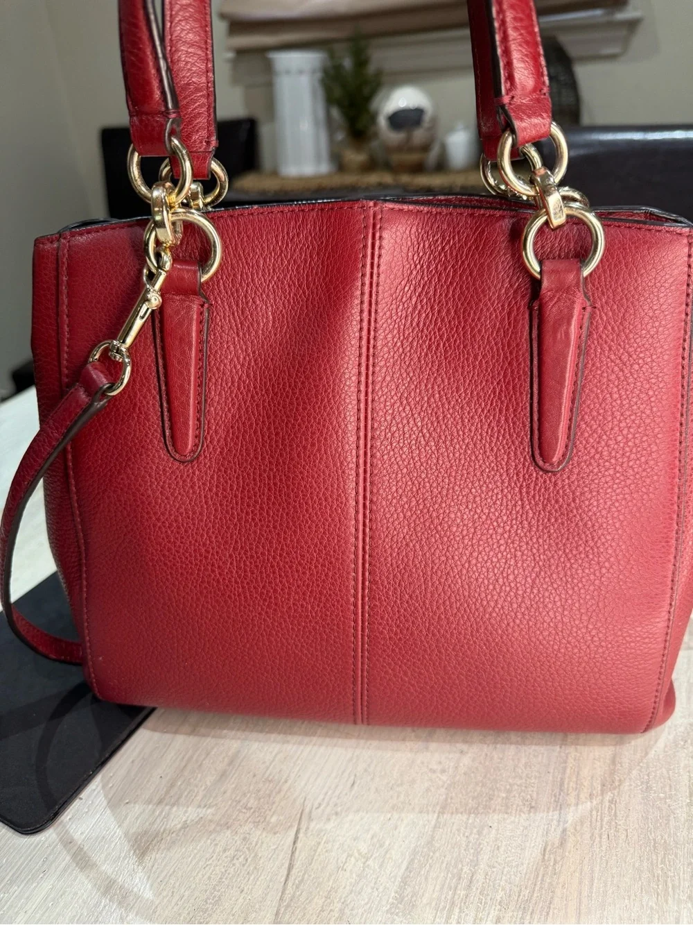 Coach Christie Red Pebbled Leather Carryall Satchel with Gold Hardware-EUC
